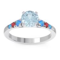 Aquamarine Ring In Platinum With Swiss Blue Topaz And Ruby Sari Round Classic Ring