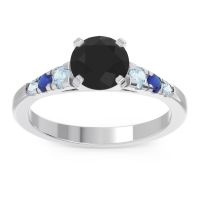 Black Onyx Ring In Platinum With Aquamarine And Blue Sapphire Sari Round Classic Ring