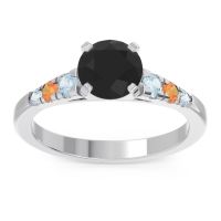 Black Onyx Ring In Palladium With Aquamarine And Citrine Sari Round Classic Ring