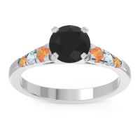 Black Onyx Ring In Palladium With Citrine And Aquamarine Sari Round Classic Ring