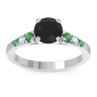 Black Onyx Ring In Palladium With Emerald And Aquamarine Sari Round Classic Ring