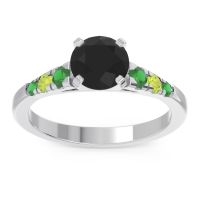Black Onyx Ring In Platinum With Emerald And Peridot Sari Round Classic Ring