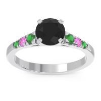Black Onyx Ring In Platinum With Emerald And Pink Tourmaline Sari Round Classic Ring