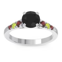Black Onyx Ring In Palladium With Garnet And Peridot Sari Round Classic Ring