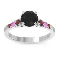 Black Onyx Ring In Palladium With Garnet And Pink Tourmaline Sari Round Classic Ring