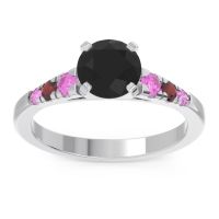 Black Onyx Ring In Palladium With Pink Tourmaline And Garnet Sari Round Classic Ring