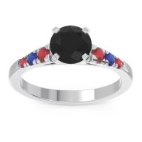 Black Onyx Ring In Palladium With Ruby And Blue Sapphire Sari Round Classic Ring