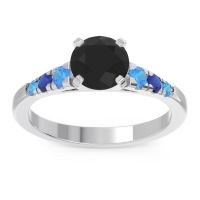 Black Onyx Ring In Palladium With Swiss Blue Topaz And Blue Sapphire Sari Round Classic Ring