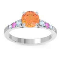 Citrine Ring In Palladium With Aquamarine And Pink Tourmaline Sari Round Classic Ring