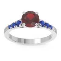 Garnet Ring In Platinum With Blue Sapphire Sari Round Classic Ring
