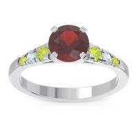 Garnet Ring In Palladium With Peridot And Aquamarine Sari Round Classic Ring