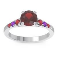 Garnet Ring In Palladium With Ruby And Amethyst Sari Round Classic Ring