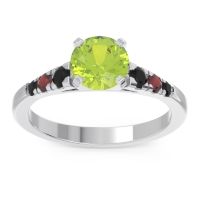 Peridot Ring In Palladium With Black Onyx And Garnet Sari Round Classic Ring