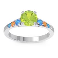 Peridot Ring In Platinum With Swiss Blue Topaz And Citrine Sari Round Classic Ring
