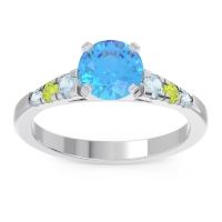 Swiss Blue Topaz Ring In Platinum With Aquamarine And Peridot Sari Round Classic Ring