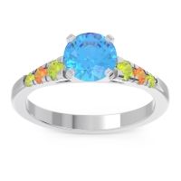 Swiss Blue Topaz Ring In Platinum With Peridot And Citrine Sari Round Classic Ring