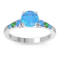Swiss Blue Topaz Ring In Palladium With Emerald Sari Round Classic Ring