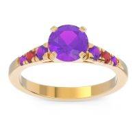 Amethyst Ring In 18k Yellow Gold With Ruby Sari Round Classic Ring
