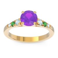 Amethyst Ring In 18k Yellow Gold With Aquamarine And Emerald Sari Round Classic Ring
