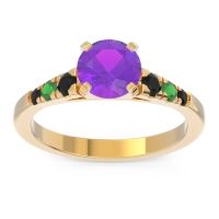 Amethyst Ring In 18k Yellow Gold With Black Onyx And Emerald Sari Round Classic Ring