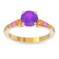 Amethyst Ring In 18k Yellow Gold With Citrine And Pink Tourmaline Sari Round Classic Ring