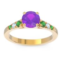 Amethyst Ring In 18k Yellow Gold With Emerald And Aquamarine Sari Round Classic Ring