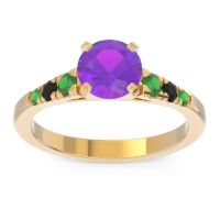 Amethyst Ring In 18k Yellow Gold With Emerald And Black Onyx Sari Round Classic Ring