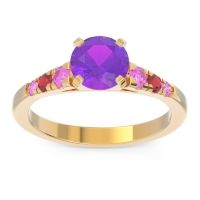 Amethyst Ring In 18k Yellow Gold With Pink Tourmaline And Ruby Sari Round Classic Ring