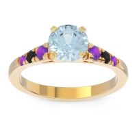 Aquamarine Ring In 18k Yellow Gold With Amethyst And Black Onyx Sari Round Classic Ring