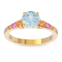Aquamarine Ring In 18k Yellow Gold With Citrine And Pink Tourmaline Sari Round Classic Ring