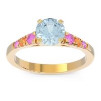 Aquamarine Ring In 14k Yellow Gold With Pink Tourmaline And Citrine Sari Round Classic Ring