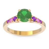 Emerald Ring In 18k Yellow Gold With Amethyst And Pink Tourmaline Sari Round Classic Ring