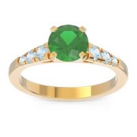Lab Emerald Ring In 18k Yellow Gold With Aquamarine Sari Round Classic Ring