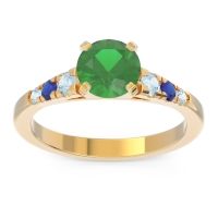 Emerald Ring In 18k Yellow Gold With Aquamarine And Blue Sapphire Sari Round Classic Ring