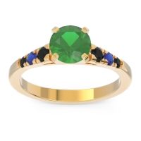 Emerald Ring In 14k Yellow Gold With Black Onyx And Blue Sapphire Sari Round Classic Ring