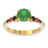 Lab Emerald Ring In 18k Yellow Gold With Black Onyx And Ruby Sari Round Classic Ring