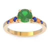 Emerald Ring In 18k Yellow Gold With Blue Sapphire And Citrine Sari Round Classic Ring