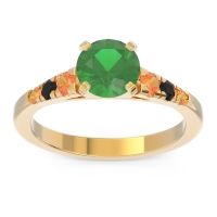 Emerald Ring In 18k Yellow Gold With Citrine And Black Onyx Sari Round Classic Ring