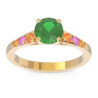 Emerald Ring In 14k Yellow Gold With Citrine And Pink Tourmaline Sari Round Classic Ring