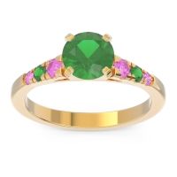 Emerald Ring In 14k Yellow Gold With Pink Tourmaline Sari Round Classic Ring
