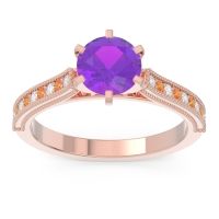 Amethyst Ring In 14K Rose Gold With Lab Diamond And Citrine Samiti Round Antique Ring