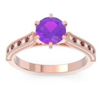 Amethyst Ring In 18K Rose Gold With Diamond And Garnet Samiti Round Antique Ring