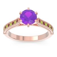Amethyst Ring In 14K Rose Gold With Garnet And Peridot Samiti Round Antique Ring