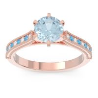 Aquamarine Ring In 14K Rose Gold With Lab Diamond And Swiss Blue Topaz Samiti Round Antique Ring