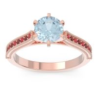 Aquamarine Ring In 18K Rose Gold With Ruby And Garnet Samiti Round Antique Ring