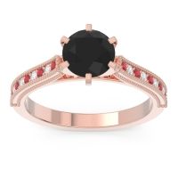 Black Onyx Engagement Ring In 18K Rose Gold With Ruby And Diamond - Samiti Round Antique Ring