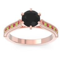 Black Onyx Ring In 18K Rose Gold With Ruby And Peridot Samiti Round Antique Ring