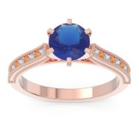 Lab Blue Sapphire Ring In 18K Rose Gold With Aquamarine And Citrine Samiti Round Antique Ring