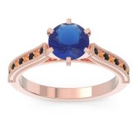 Lab Blue Sapphire Ring In 18K Rose Gold With Black Onyx And Citrine Samiti Round Antique Ring