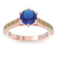 Lab Blue Sapphire Ring In 18K Rose Gold With Emerald And Citrine Samiti Round Antique Ring